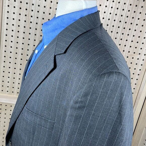 CHAPS Suit Jacket Mens 44L Gray Pinstripe Wool Two Button Sport Coat - Picture 3 of 14